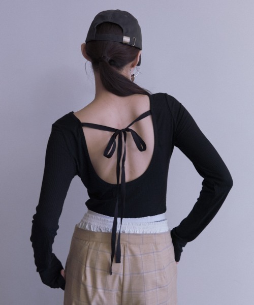 HONEY MI HONEY(ハニーミーハニー)の「drawstring rib cutsew(Tシャツ/カットソー・レディース・オフホワイト/サックスブルー/ブラック/ピンク・FREE)」の5枚目の写真