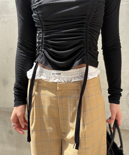 HONEY MI HONEY(ハニーミーハニー)の「drawstring rib cutsew(Tシャツ/カットソー・レディース・オフホワイト/サックスブルー/ブラック/ピンク・FREE)」の20枚目の写真