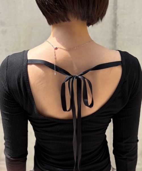 HONEY MI HONEY(ハニーミーハニー)の「drawstring rib cutsew(Tシャツ/カットソー・レディース・オフホワイト/サックスブルー/ブラック/ピンク・FREE)」の22枚目の写真
