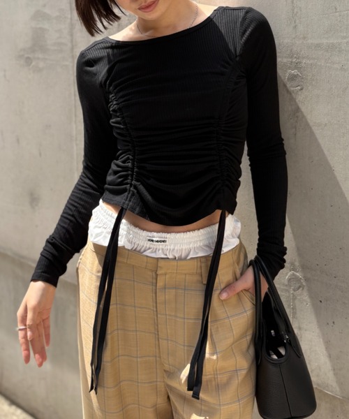 HONEY MI HONEY(ハニーミーハニー)の「drawstring rib cutsew(Tシャツ/カットソー・レディース・オフホワイト/サックスブルー/ブラック/ピンク・FREE)」の19枚目の写真