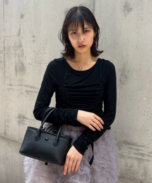 HONEY MI HONEY(ハニーミーハニー)の「drawstring rib cutsew(Tシャツ/カットソー・レディース・オフホワイト/サックスブルー/ブラック/ピンク・FREE)」の13枚目の写真