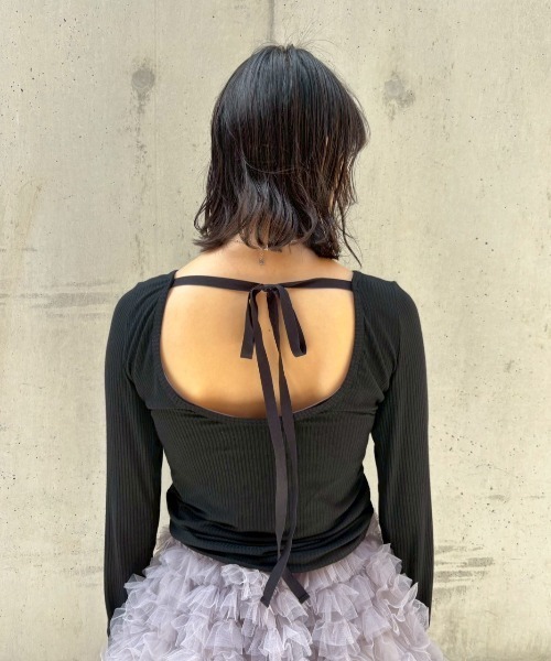 HONEY MI HONEY(ハニーミーハニー)の「drawstring rib cutsew(Tシャツ/カットソー・レディース・オフホワイト/サックスブルー/ブラック/ピンク・FREE)」の15枚目の写真