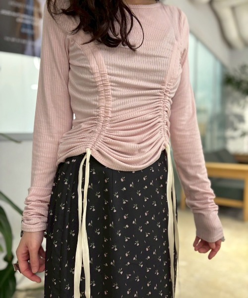 HONEY MI HONEY(ハニーミーハニー)の「drawstring rib cutsew(Tシャツ/カットソー・レディース・オフホワイト/サックスブルー/ブラック/ピンク・FREE)」の9枚目の写真
