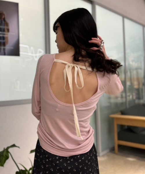 HONEY MI HONEY(ハニーミーハニー)の「drawstring rib cutsew(Tシャツ/カットソー・レディース・オフホワイト/サックスブルー/ブラック/ピンク・FREE)」の10枚目の写真