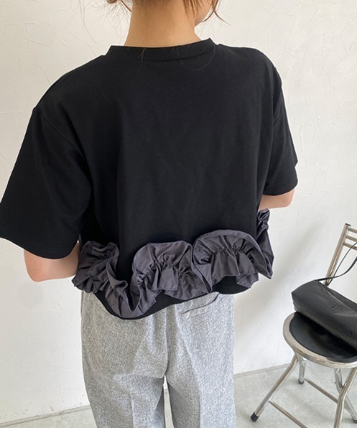 ECLAM(クラム)の「フリルドッキングトップス(Tシャツ/カットソー・レディース・ブラック/グレー・M)」の6枚目の写真