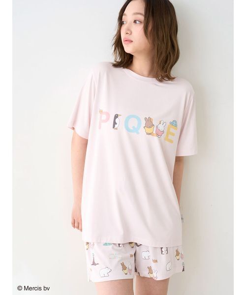 ジェラートピケ　接触冷感　Dick Bruna Tシャツ　ピンク　ミッフィー Dick Bruna】【接触冷感】ワンポイントTシャツ（ルームウェア