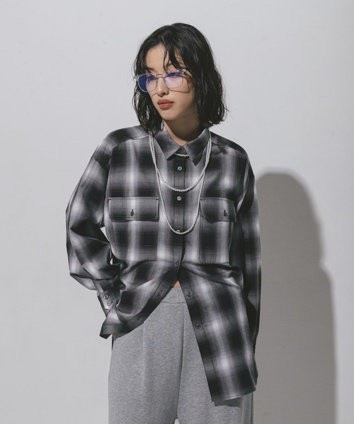 LEPSIM（レプシィム）の「チェック長袖シャツ　497481（シャツ/ブラウス・レディース・イエロー/ブルー/ブラック・FREE）」の2枚目の写真