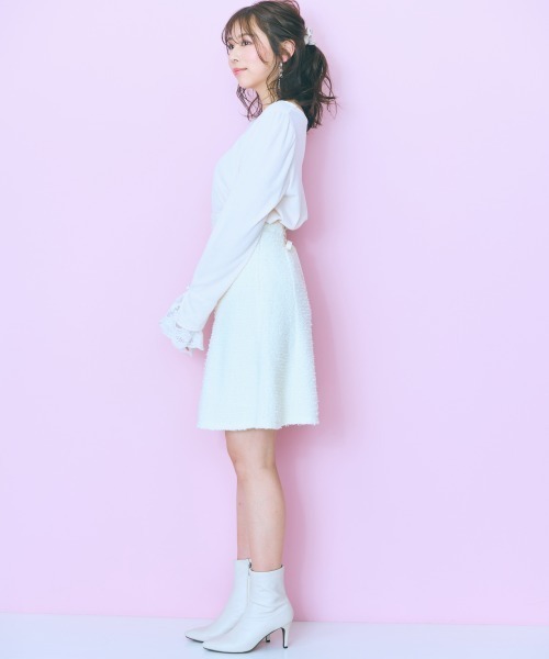 marun(マルン)の「<大きいサイズ>ツイード調ショート丈スカート marun(スカート・レディース・アイボリー/ネイビー・LL/L/5L/4L/3L)」の6枚目の写真