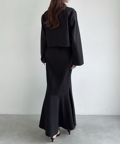 セール】ノーカラージャケット＋マーメイドスカートSET（薄手、裏地