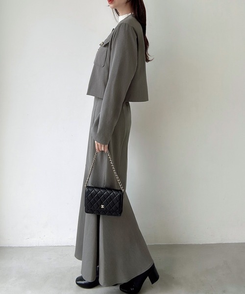 セール】ノーカラージャケット＋マーメイドスカートSET（薄手、裏地