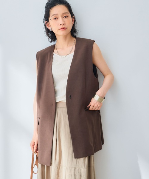 CROSS FUNCTION（クロスファンクション）の「《UV/通気性》サマ美え ノーカラージレ【CROSS FUNCTION/クロスファンクション】（ベスト・レディース・ダークブラウン/チャコールグレー・M/L/LL）」の3枚目の写真