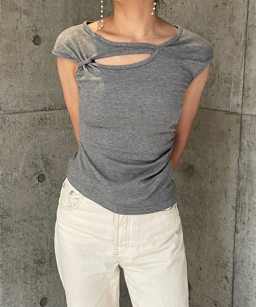 ROGER AND RAW(ロジャーアンドロウ)の「カットアウトフレンチスリーブTシャツ(Tシャツ/カットソー・レディース・ピンク/ホワイト/グレー・FREE)」の19枚目の写真