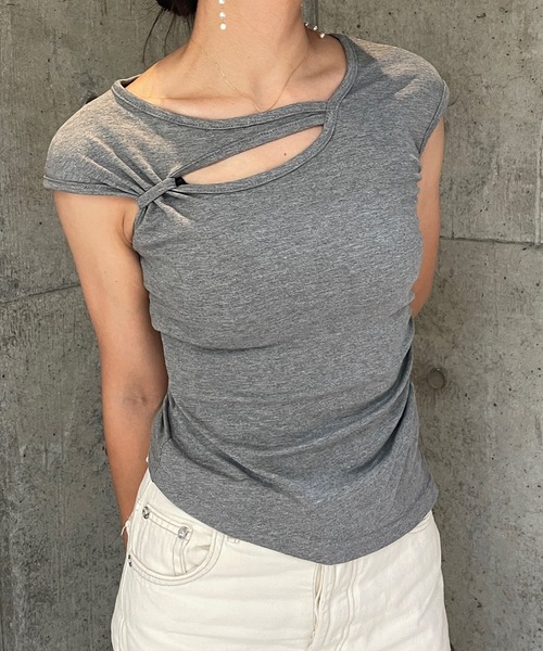 ROGER AND RAW(ロジャーアンドロウ)の「カットアウトフレンチスリーブTシャツ(Tシャツ/カットソー・レディース・ピンク/ホワイト/グレー・FREE)」の17枚目の写真