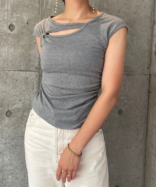 ROGER AND RAW(ロジャーアンドロウ)の「カットアウトフレンチスリーブTシャツ(Tシャツ/カットソー・レディース・ピンク/ホワイト/グレー・FREE)」の15枚目の写真