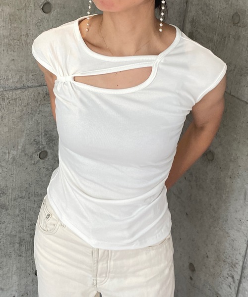 ROGER AND RAW(ロジャーアンドロウ)の「カットアウトフレンチスリーブTシャツ(Tシャツ/カットソー・レディース・ピンク/ホワイト/グレー・FREE)」の11枚目の写真