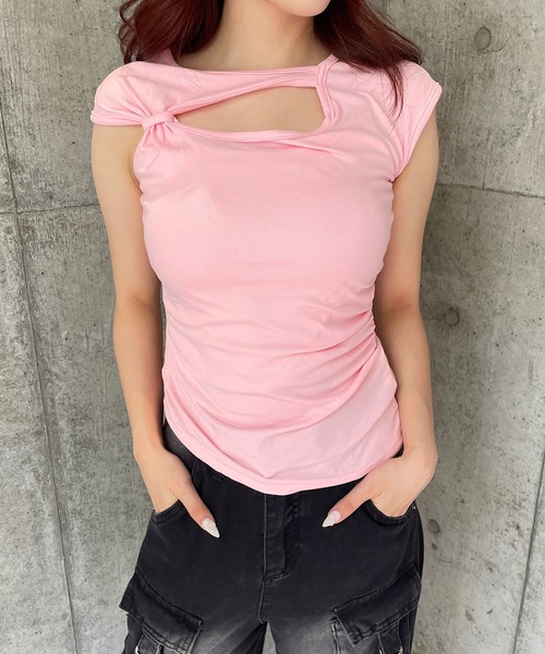 ROGER AND RAW(ロジャーアンドロウ)の「カットアウトフレンチスリーブTシャツ(Tシャツ/カットソー・レディース・ピンク/ホワイト/グレー・FREE)」の8枚目の写真