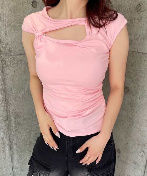 ROGER AND RAW(ロジャーアンドロウ)の「カットアウトフレンチスリーブTシャツ(Tシャツ/カットソー・レディース・ピンク/ホワイト/グレー・FREE)」の7枚目の写真