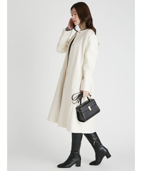 最終値下げ！タグ付き新品未使用セルフォード　カシミヤ混ノーカラーコート38 カシミヤ混ノーカラーコート(コート)｜OUTER（アウター