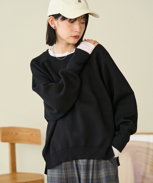 マシーンウォッシャブル＞ スウェットライクニット プルオーバー
