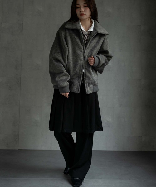 CREARE -LINO-(クレアーレリノ)の「〈ユニセックス商品〉シャギーダブルZIPブルゾン(ブルゾン・メンズ・ブラウン/ブラック/グレー・M/L/XL)」の7枚目の写真