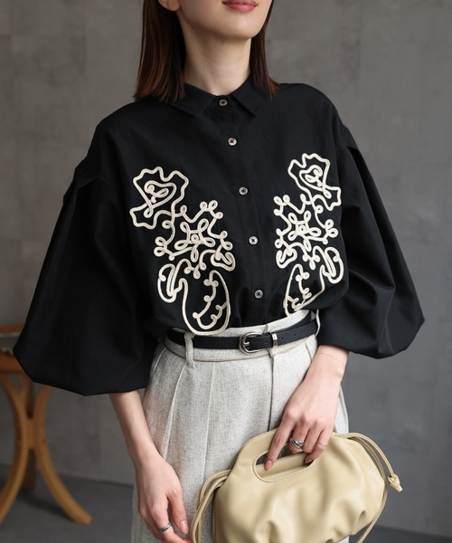 セール】コード刺繍 ボリューム袖ブラウス/長袖（シャツ/ブラウス