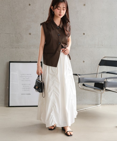 Petitle（プチレ）の「[ 低身長向けサイズ ] シャーリングデザインスカート（スカート・レディース・ブラック/オフホワイト・PM）」の3枚目の写真