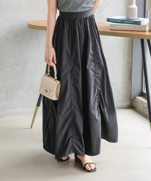 Petitle（プチレ）の「[ 低身長向けサイズ ] シャーリングデザインスカート（スカート・レディース・ブラック/オフホワイト・PM）」の6枚目の写真