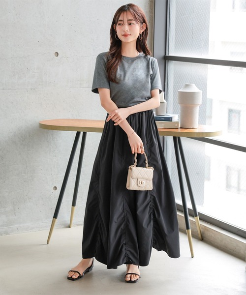 Petitle（プチレ）の「[ 低身長向けサイズ ] シャーリングデザインスカート（スカート・レディース・ブラック/オフホワイト・PM）」の7枚目の写真