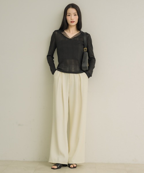 NEUNA(ヌナ)の「【二の腕カバー/日焼け対策を可愛く!!】シアーカラーリブトップス(Tシャツ/カットソー・レディース・ブラック/アイボリー・FREE)」の10枚目の写真