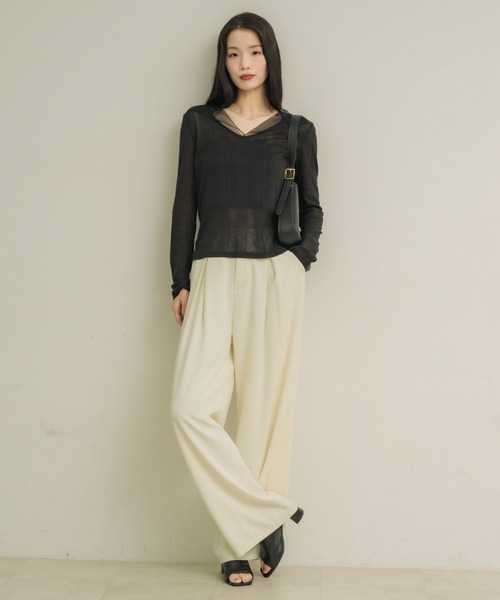 NEUNA(ヌナ)の「【二の腕カバー/日焼け対策を可愛く!!】シアーカラーリブトップス(Tシャツ/カットソー・レディース・ブラック/アイボリー・FREE)」の11枚目の写真