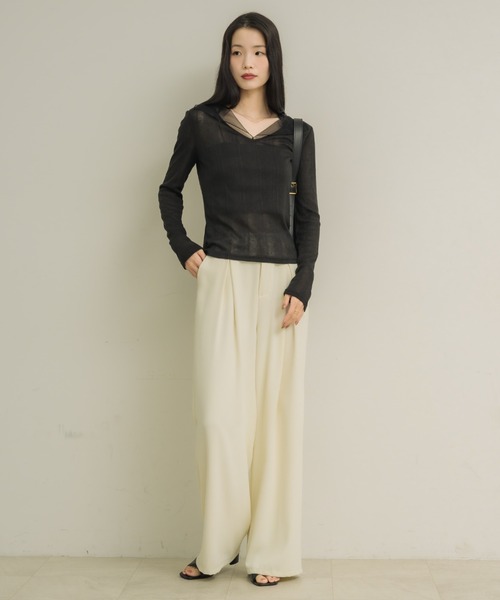 NEUNA(ヌナ)の「【二の腕カバー/日焼け対策を可愛く!!】シアーカラーリブトップス(Tシャツ/カットソー・レディース・ブラック/アイボリー・FREE)」の8枚目の写真
