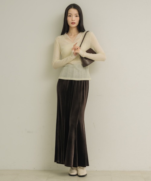 NEUNA(ヌナ)の「【二の腕カバー/日焼け対策を可愛く!!】シアーカラーリブトップス(Tシャツ/カットソー・レディース・ブラック/アイボリー・FREE)」の14枚目の写真