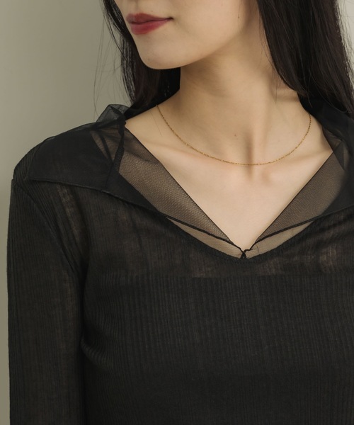 NEUNA(ヌナ)の「【二の腕カバー/日焼け対策を可愛く!!】シアーカラーリブトップス(Tシャツ/カットソー・レディース・ブラック/アイボリー・FREE)」の19枚目の写真
