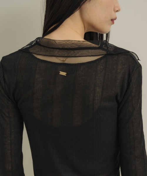 NEUNA(ヌナ)の「【二の腕カバー/日焼け対策を可愛く!!】シアーカラーリブトップス(Tシャツ/カットソー・レディース・ブラック/アイボリー・FREE)」の22枚目の写真