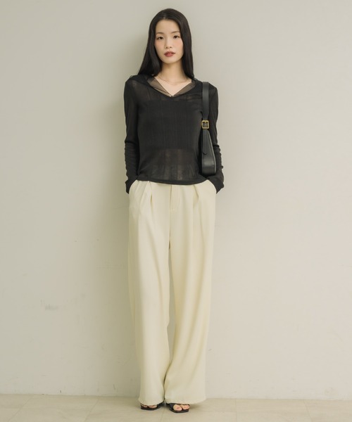 NEUNA(ヌナ)の「【二の腕カバー/日焼け対策を可愛く!!】シアーカラーリブトップス(Tシャツ/カットソー・レディース・ブラック/アイボリー・FREE)」の7枚目の写真
