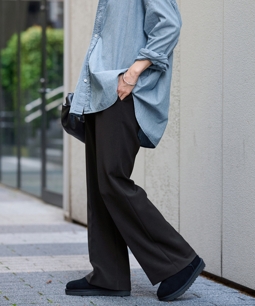 FRAMeWORK（フレームワーク）の「≪一部カラーWEB限定 / 追加≫セミフレアパンツ（スラックス・レディース・ベージュ/ブラック×ブラック/ブラック・34/36/38/40）」の7枚目の写真