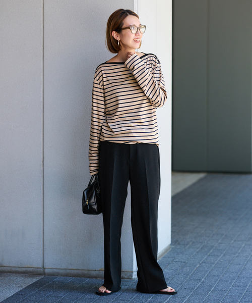 FRAMeWORK（フレームワーク）の「≪一部カラーWEB限定 / 追加≫セミフレアパンツ（スラックス・レディース・ベージュ/ブラック×ブラック/ブラック・34/36/38/40）」の9枚目の写真