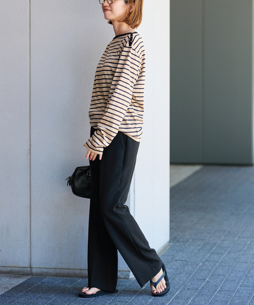 FRAMeWORK（フレームワーク）の「≪一部カラーWEB限定 / 追加≫セミフレアパンツ（スラックス・レディース・ベージュ/ブラック×ブラック/ブラック・34/36/38/40）」の10枚目の写真