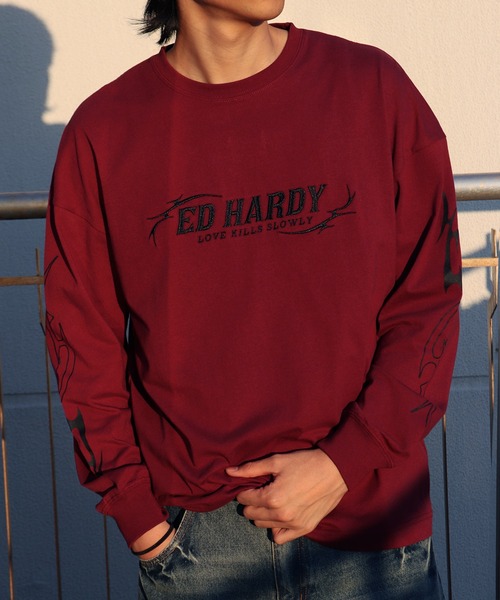 Ed Hardy(エドハーディー)の「ED HARDY トライバル Tシャツ 長袖(Tシャツ/カットソー・メンズ・ワイン/ブラック/ホワイト・M/L)」の1枚目の写真