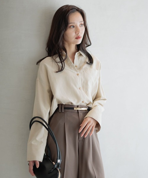 Andemiu(アンデミュウ)の「スウェードライクシャツ587166(シャツ/ブラウス・レディース・チャコールグレー/ブラウン/アイボリー・FREE)」の6枚目の写真