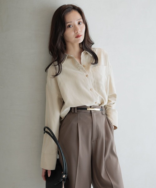 Andemiu(アンデミュウ)の「スウェードライクシャツ587166(シャツ/ブラウス・レディース・チャコールグレー/ブラウン/アイボリー・FREE)」の7枚目の写真