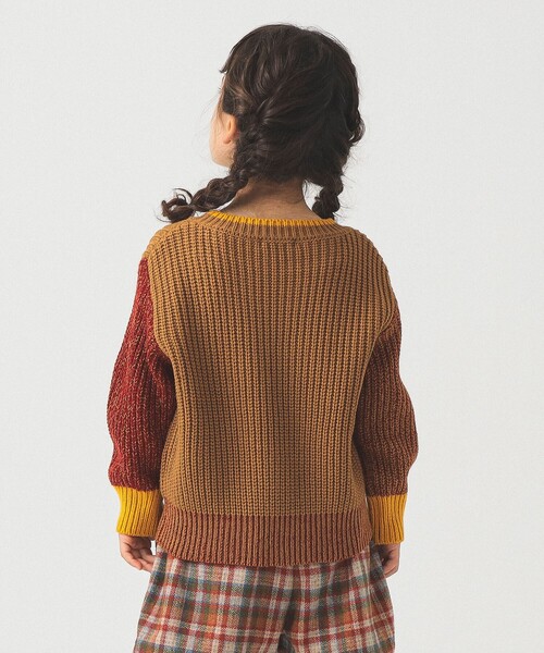 B:MING by BEAMS（ビーミングバイビームス）の「クレイジー ニット プルオーバー 2025FW（90～140cm）（ニット/セーター・キッズ・ベージュ/ダークグリーン・M(110-120)/L(130-140)/S(90-100)）」の4枚目の写真