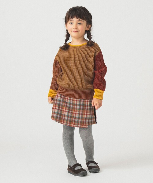 B:MING by BEAMS（ビーミングバイビームス）の「クレイジー ニット プルオーバー 2025FW（90～140cm）（ニット/セーター・キッズ・ベージュ/ダークグリーン・M(110-120)/L(130-140)/S(90-100)）」の9枚目の写真