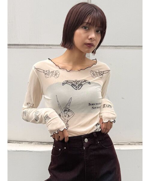 MURUA（ムルーア）の「Sarah×MURUAタトゥーライクシアートップス（Tシャツ/カットソー・レディース・アイボリー/ブラック・FREE）」の21枚目の写真