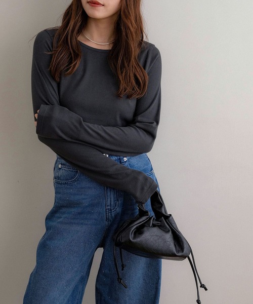 NOAHL(ノアル)の「【NOAHL】ラメリブロンT(Tシャツ/カットソー・レディース・グリーン系/チャコール/オフホワイト/ブラウン系・FREE)」の2枚目の写真