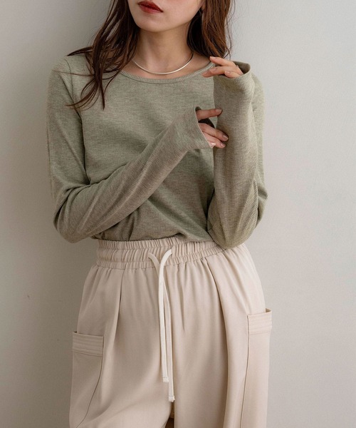 NOAHL(ノアル)の「【NOAHL】ラメリブロンT(Tシャツ/カットソー・レディース・グリーン系/チャコール/オフホワイト/ブラウン系・FREE)」の14枚目の写真