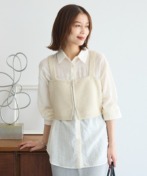 Green　Parks（グリーンパークス）の「SET2点ラメシャギービスチェ+シャツ（シャツ/ブラウス・レディース・ホワイト系その他2/チャコールグレー/ブラウン・FREE）」の2枚目の写真