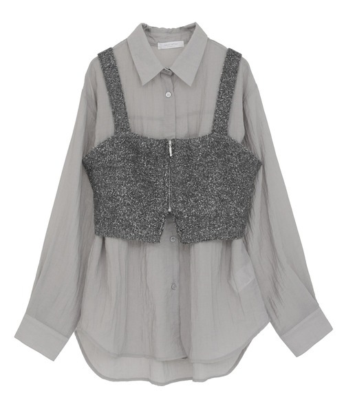 Green　Parks（グリーンパークス）の「SET2点ラメシャギービスチェ+シャツ（シャツ/ブラウス・レディース・ホワイト系その他2/チャコールグレー/ブラウン・FREE）」の7枚目の写真