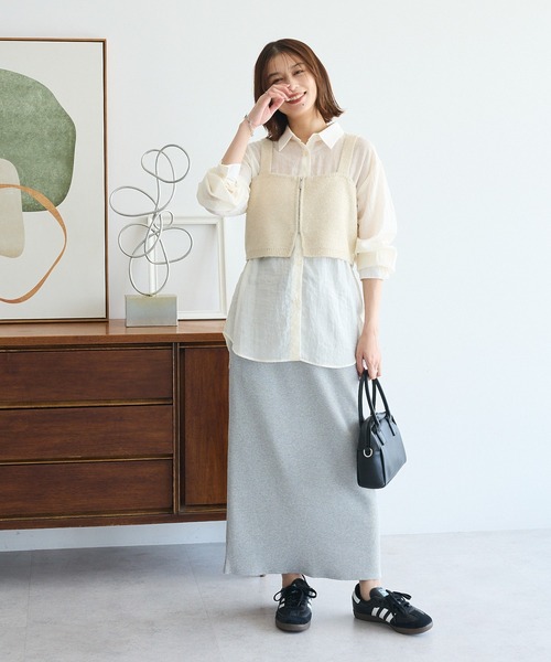 Green　Parks（グリーンパークス）の「SET2点ラメシャギービスチェ+シャツ（シャツ/ブラウス・レディース・ホワイト系その他2/チャコールグレー/ブラウン・FREE）」の5枚目の写真