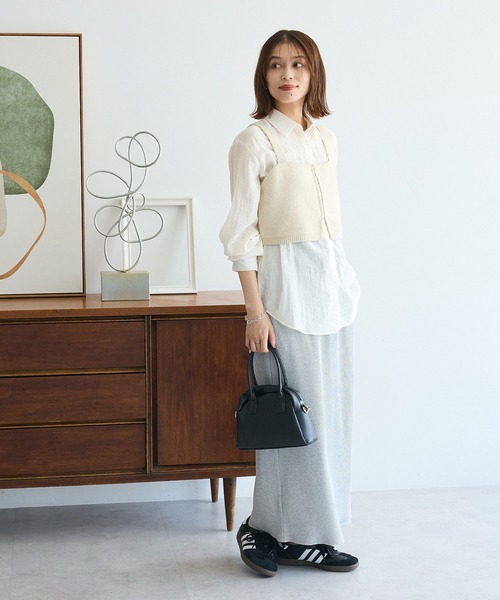 Green　Parks（グリーンパークス）の「SET2点ラメシャギービスチェ+シャツ（シャツ/ブラウス・レディース・ホワイト系その他2/チャコールグレー/ブラウン・FREE）」の4枚目の写真